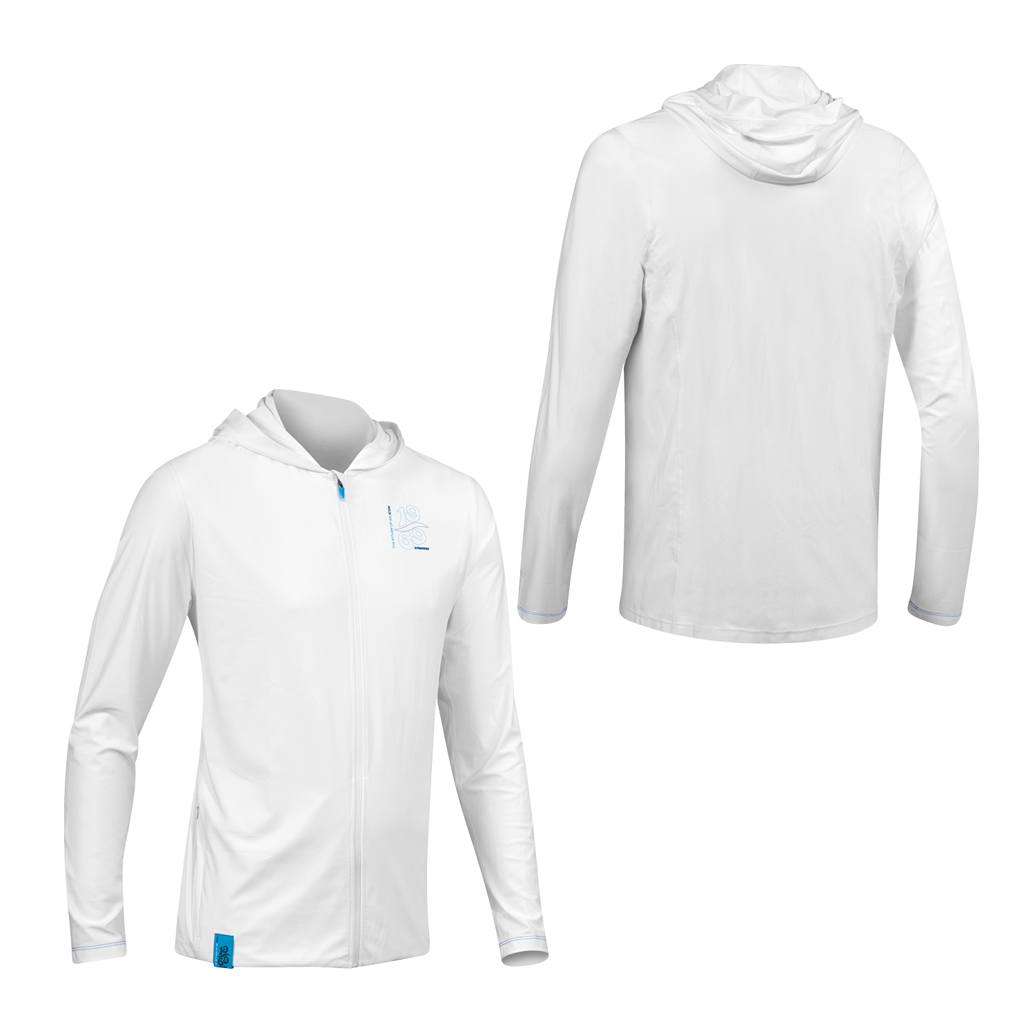 Lycra Hoody w/zip men LS white/blue